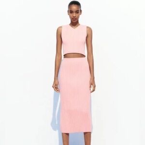 2 PIECES SET ZARA RIBBED KNIT CROP TOP & MIDI SKIRT NWT